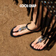COOLCHAP25新款涼鞋女軟底海邊歐式旅游沙灘涼鞋夾趾平跟時裝羅馬度假鞋 秘境黑（新版） 正碼正拍 38