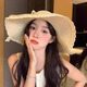 花語(yǔ)志夏季帽子女草帽海邊度假風(fēng)遮陽(yáng)防曬帽2026新款大帽檐太陽(yáng)帽沙灘帽 波浪邊蕾絲蝴蝶結草帽