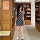 派吉鯊復古格子無袖襯衫連衣裙子女夏季2025新款polo領法式氣質收腰短裙 格子 S 40/45kg