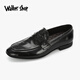 Walker Shop正裝鞋男士皮鞋英倫商務套腳休閑皮鞋宴會一腳蹬男鞋【頭層牛皮】 黑色簡約 40