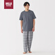 無(wú)印良品（MUJI）雙層紗織 棉質(zhì)家居服套裝 深灰色格紋  L 