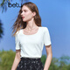 百圖betu女裝2025夏季新款T恤方領(lǐng)小泡泡袖正肩顯瘦棉感短袖女2503T17 白色 M