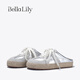 Bella Lily2025春季新款減齡半拖鞋女舒適懶人鞋漁夫編織包頭拖鞋 銀色 37