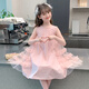 奧米鼠女童連衣裙夏2025新款兒童夏季洋氣裙子中大童裝薄款夏裝背心紗裙 粉紅色 140