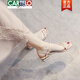 卡帝樂鱷魚（CARTELO）品牌夏款真皮低跟涼鞋女2025年新款仙女風(fēng)洋氣配裙子法式小跟鞋子 米白色 37