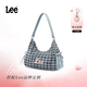LEE2025新款云吞包手提單肩托特腋下餃子月牙女包上課通勤大學(xué)生書(shū)包 深藍白格子+蝴蝶愛(ài)心珍珠掛件
