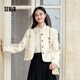 森馬外套女短款修身格子粗花呢優(yōu)雅氣質(zhì)冬季溫柔圓領(lǐng)肌理夾克通勤 白色調00311 S