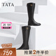 他她（TATA）超模騎士靴女靴加絨大筒圍長(zhǎng)筒靴高筒靴冬季新款7TG80DG3 黑色（金屬圈-單里） 37