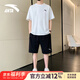 安踏冰絲運動套裝男2025夏季速干透氣短袖t恤男休閑健身衣跑步運動服 純凈白/基礎黑【速干運動套裝】 XL/180