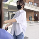 歐品朵夏季新款寬松白色短袖襯衫女設計感小眾別致百搭襯衣漂亮小衫慵懶 白色 XL 125-135斤