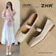 ZHR單鞋女士芭蕾鞋平底瑪麗珍鞋子女2025夏季新品氣質優(yōu)雅柔軟舞蹈鞋 米色 37