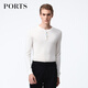 PORTS寶姿男裝毛衣絲絨混紡半開襟鈕扣套頭毛衣男上衣MV9K041DKI001 WHITE L L