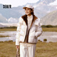 森馬羽絨服女設計感寬松撞色2024冬季新款連帽面包服潮流個(gè)性時(shí)尚 米白（白鴨絨）10301 M