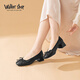 Walker Shop奧卡索皮鞋女淺口粗跟高跟鞋瑪麗珍鞋女休閑樂(lè )福鞋女單鞋小皮鞋女 D151111黑色 38