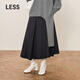 LESS春秋A型前后不對稱(chēng)褶長(cháng)款腰裙女綿羊毛中長(cháng)款半身裙2O9D10350 409黑藏青 XL