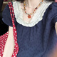漫蔻依夏季新款學(xué)院風(fēng)軟妹甜美蕾絲花邊襯衫上衣女學(xué)生韓版百搭短袖襯衣 藏青色 M 【關(guān)注店鋪送小禮物】