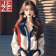 JEZE2025早秋新款女裝冷淡系感獨(dú)特超好看寬松上衣撞色燈籠袖襯衫 紅藍(lán)白撞色襯衫 【z】 2XL 【125-135斤】