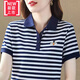 美博鳥（MEIBONIAO）【特價(jià)撿漏】品牌輕奢高檔帶領(lǐng)t恤女T恤女2023年新款中年媽媽夏裝 2172藍(lán)色 5XL 建議170-180斤穿
