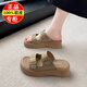 斷碼清倉品牌鞋厚底真皮涼拖鞋女鞋子夏外穿軟底一字拖沙灘勃肯拖 卡其色 送運費險 37 (235mm)
