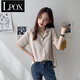 LPOX短袖2025年新款薄款女襯衫小心機設計感小眾夏短款少女感雪紡上衣 杏色 XL 建議120-135斤