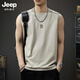 JEEP SPIRIT背心男夏季薄款無袖T恤男美式街頭坎肩寬松百搭潮牌運(yùn)動(dòng)健身上衣 卡其色 XL 建議體重145-165斤