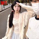 莜仙格學(xué)院風(fēng)鏤空薄款針織開衫女春秋2024新款外搭披肩寬松休閑外套上衣 杏色 M