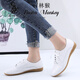 百林猴單鞋女春夏軟皮女鞋小皮鞋孕婦防滑媽媽鞋平底女士休閑百搭鞋子 白色 40