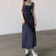 茯見法式碎花假兩件吊帶連衣裙夏季2025新款韓系初戀修身顯瘦裙子女 碎花吊帶裙【藏藍(lán)色】 M