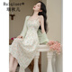 瑞秋兒法式復古小個(gè)子碎花吊帶連衣裙女夏季新款女裝甜美氣質(zhì)套裝裙子 圖片 S