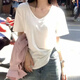爾山集白色V領正肩短袖t恤女夏季女裝慵懶風寬松底衫內(nèi)搭休閑T恤衫上衣 【白色】XL【建議120-135斤】