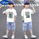 迪士尼（Disney）小學(xué)生短袖套裝新款中大童牛仔短褲兩件套夏季兒童服裝 白色 套裝 130 建議身高115-125厘
