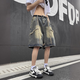 衣然呈品美式破壞風(fēng)痞帥牛仔短褲男夏季青少年高街vibe寬松直筒五分褲子男 圖片色 L 【建議120-135斤】