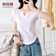 俞兆林2026夏季新款水滴領(lǐng)短袖t恤女修身顯瘦U形下擺棉質(zhì)正肩短袖上衣女 白色-水滴領(lǐng) L 96-105斤