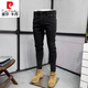 皮爾卡丹（pierre cardin）男士牛仔褲歐洲站2025新款潮流修身小腳褲潮流時(shí)尚休閑九分長褲子 黑色 31