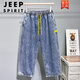 JEEP SPIRIT牛仔短褲男夏季薄款潮牌休閑寬松直筒七分褲松緊腰耐磨工作褲男 94藍(lán)色 XL 120-140