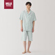 無(wú)印良品（MUJI）男式 無(wú)側(cè)縫 泡泡紗短袖睡衣 薄荷綠色條紋  XL 