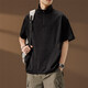 KLDPUSM-8XL帶拉鏈立領(lǐng)短袖T恤男寬松大碼設計感有口袋t恤胖子加肥加大 黑色 2XL 155-175斤