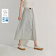 茵曼（INMAN）【原紗防曬】茵曼UPF50+皺感半身裙女2025年夏季新款高腰工裝傘裙 淺灰白 L