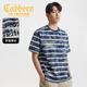 卡賓（CABBEEN）【做舊蠟染】男裝條紋T恤2025夏季新款寬松印花短袖圓領(lǐng)上衣 深藍色87（寬松版型） XL /180/52