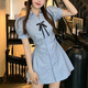 妙奕嘉連衣裙女2025春夏新款純欲裙子夏季小香風(fēng)小個(gè)子穿搭套裝女兩件套 學(xué)院風(fēng)蝴蝶結條紋襯衫裙套裝 M 【建議110斤以?xún)取? title=
