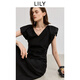 LILY2025夏新款女裝復古簡(jiǎn)約V領(lǐng)小飛袖收腰休閑小黑裙連衣裙長(cháng)裙 510黑 L