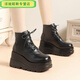 壹號鳳坡跟cos增高鞋20cm松糕底馬丁靴秋冬英倫風(fēng)短筒靴女短靴增高底 黑色單里 35