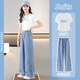 優(yōu)優(yōu)1點（Yoyo one）女童夏季套裝2025新款兒童洋氣時髦夏裝女大童初中生夏天薄款短袖 13115藍色+18848白色 150 150cm