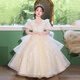漢佺高端女童公主裙夏季蓬蓬紗女孩生日花童婚禮禮服鋼琴演奏演出服 淺香檳 130 適合體重50-55斤