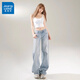 真維斯（Jeanswest）淺藍色闊腿牛仔褲女春夏季2026新款低腰顯瘦小個(gè)子寬松直筒褲 淺藍-長(cháng)褲 XS