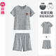 芬騰睡衣帶胸墊女款夏季純棉短袖短褲薄款少女家居服套裝 花灰 3XL