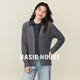Basic House/百家好假兩件牛仔拼接毛衣2025秋冬新款翻領(lǐng)開(kāi)衫外套 灰色 S
