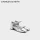 CHARLES&KEITH銀色亮面粗跟包頭涼鞋單鞋七夕禮物CK1-61720230 Silver銀色 38 （245）