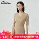 哥弟真的好（GIRDEAR）女裝V領(lǐng)不規(guī)則下擺交叉坑條針織衫T恤女A301211 淺卡其 M (3碼)