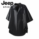 JEEP SPIRIT透氣亞麻襯衫男短袖夏季口袋半袖休閑百搭白色襯衣男棉麻外套外穿 黑色 2XL